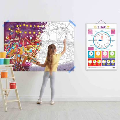 TIME and GIANT CIRCUS COLOURING POSTER | Combo of 1 Chart & 1 Poster | A Colorful Journey in Circus Fun Paper Print