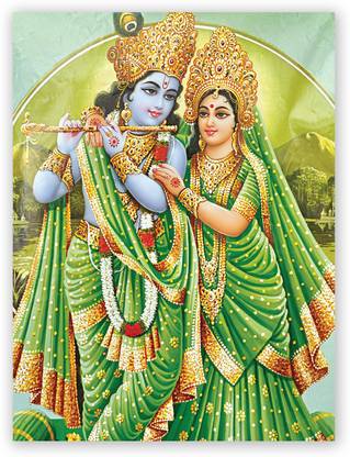 God Shri Radha Krishna With Green Dress Up Poster Size “24 X 18" Inches Fine Art Print