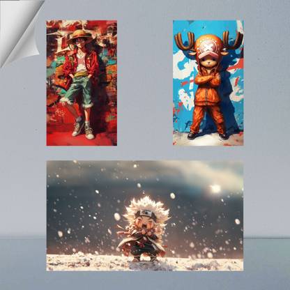 VIRGIN ARTS | COMBO SET OF JIRAYA CHIBI MONKEY D LUFFY AND CHOPPER DIGITAL ART FRAME | ANIME | SET OF 2 A4 AND 1 A3 300 GSM FRAMED POSTER FOR WALL Photographic Paper