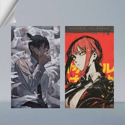 VIRGIN ARTS | AKI HAYAKAWA & MAKIMA FROM CHAINSAW MAN | DIGITAL ART - 17 | SET OF 2 | 300 GSM A4 POSTER Photographic Paper