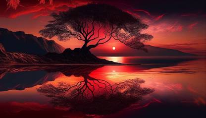 Decor Villa - sunset lake Paper Print