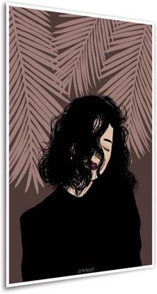 Minimal Digital Art Print Poster for Living Room and Office - Girl with Locks -Photographic Paper (12inchx18 inch, Unframed) Photographic Paper