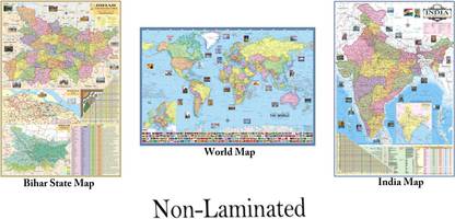 (Set of 3 Map) Bihar Map, India Map and World Map. in English Language. Size : 40"x28" inch With Important Fact and Figure. Ideal Map For Student and Aspirant of UPSC, PCS, SSC, RAILWAY Exam and Other Competitive Exam. Paper Print