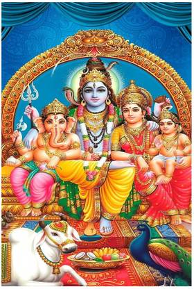 Bhagwan Ganesh ji Shiv aur parvati ji ka photo for home, office, or gifting and Puja path ke liye Digital poster print size 12x18 inches. Paper Print