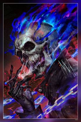 Ghost Rider Skull Cigarettes Smoking Drawing Portrait Display Art Matte Finish Poster Paper Print