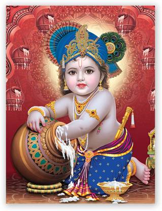 Shri Bal Krishna Cute Hindu God Photo Poster With Uv Textured Size 24 X 18 In Fine Art Print