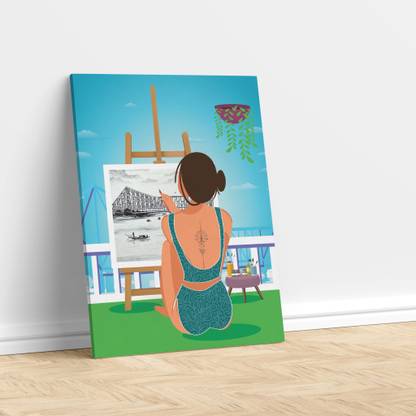 Happy doki Howrah Bridge: Iconic Landmark of Kolkata. Canvas Digital Reprint 23.4 inch x 16.5 inch Painting