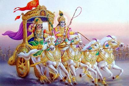 Poster Mahabharata Krishna & Arjun Photo Beautiful sl12056 (Large Poster, 36x24 Inches, Banner Media, Multicolor) Fine Art Print