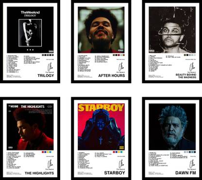 Pack of 6 - The Weeknd Music Album Art Wall Framed Posters 8x12 inch (A4 Size) Included Seamless Pins Hooks Wall Decor Framed Posters Wall Art For Bedroom, Living room, Office Fine Art Print