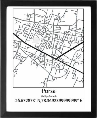 Porsa,Madhya Pradesh,India UNFRAMED Minimalist Map Line Art Print Poster Wall Office Home Hometown Housewarming Decor Enhanced Paper Poster Paper Print