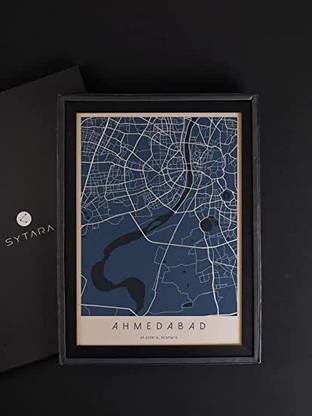 City Map Of Ahmedabad With A3/A4 Size Frame - For Wall Decor Home Office 3D Poster