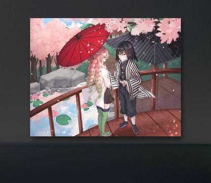 DEMON SLAYER I OBANAI IGURO - SNAKE HASHIRA & MITSURI KANROJI - LOVE HASHIRA I 300 GSM POSTER I A3 FRAME 3D Poster
