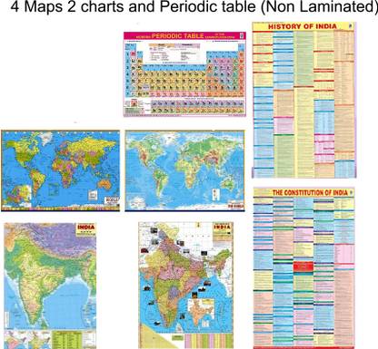 Periodic Table, Constitution & History of India Charts With Political and Physical Maps of India & World | Study Material for GS | Ideal For Student's Study Room| Useful for UPSC, SSC, IES, and other Competitive Exams With Complimentary 20 Practice map Paper Print