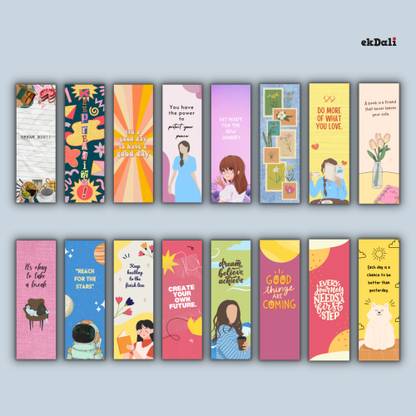 Bright Inspirational Bookmarks for Readers – Set of 16 – Premium 350 GSM Thick Paper – 2x6" Durable & Eye-Catching Bookmarks Paper Print
