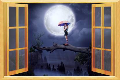 The creative solution beautiful umbrella window wallpaper with digital print Size 30"x20" Canvas Art