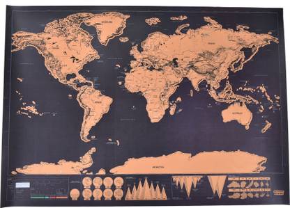 Imported World Map Scratch Map Travel Map Poster Copper Foil Wall Sticker Personalized Journal Log Small Size with Cylinder Packing Canvas Art