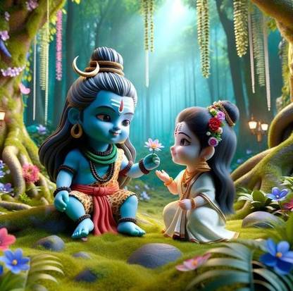 shiv parvati wih pooja cartoon poster deepart9860718 Multicolour, Printed, 12 x 18 Inch Paper Print