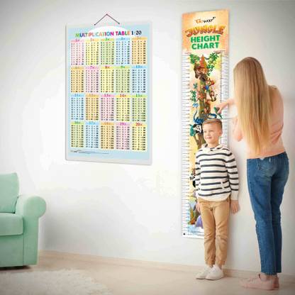 Multiplication Table 1-20 and JUNGLE HEIGHT CHART | Set of 2 chart | Multiplication Chart 1-20 and Height chart combo for curious kids Paper Print