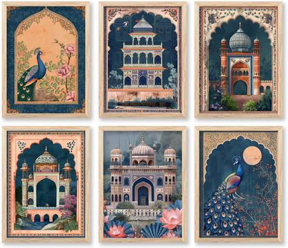 Pichwai Painting for wall Decoration |Traditional Indian Art Wall Décor Paintings | Traditional Indian Art Pichwai Wall Décor Paintings |Traditional Wall Poster -(set of 6) Paper Print