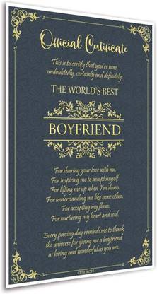 Poster- Best Boyfriend Certificate Digital Art Print Poster for Home Room -Photographic Paper (12inchx18 inch, Unframed) Photographic Paper