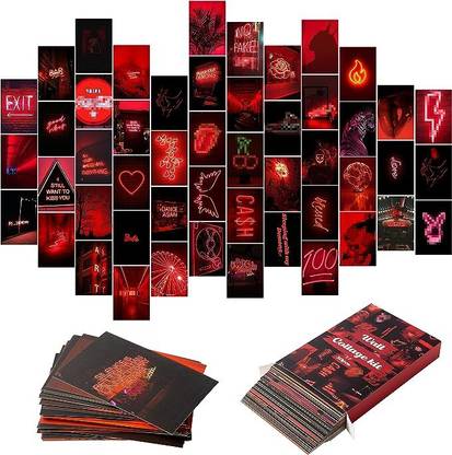 50PCS Red Neon Aesthetic Pictures Wall Collage Kit, Neon Red Photos Collections Paper Print