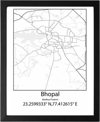 Bhopal,Madhya Pradesh,India UNFRAMED Minimalist Map Line Art Print Poster Wall Office Home Hometown Housewarming Decor Enhanced Paper Poster Paper Print
