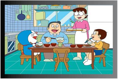 Doraemon Cartoon Poster with Frame Gloss Lamination M24 Paper Print