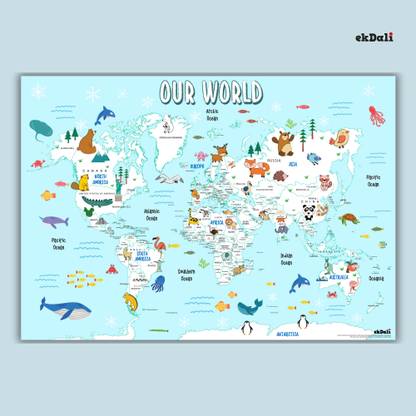 Interactive World Map for Kids – 24 x 33 Inch with Fun Capitals & Countries Paper Print