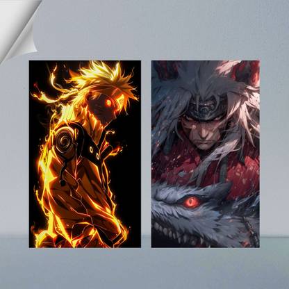 VIRGIN ARTS | NARUTO UZUMAKI & MASTER JIRAIYA FROM NARUTO SHIPPUDIN | DIGITAL ART - 34 | SET OF 2 | 300 GSM A4 FRAMED POSTER FOR WALL Photographic Paper