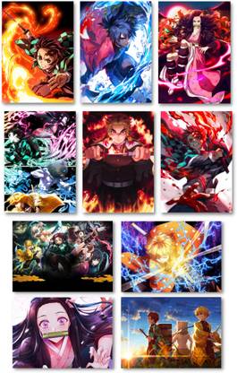 DEMON SLAYER POSTERS PACK OF 10 (300 GSM) | DEMON SLAYER WALL DECOR | Anime Wall Poster | A4 Size Poster Photographic Paper