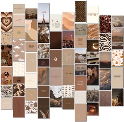 Peel-N-Stick Photo Wall Collage Kit 65 PCS Brown Digital Room Decor Photo Collection Small A6 Posters Stickers for Room and Wall Decoration Paper Print