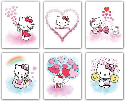 Hello Kitty Poster - Anime Posters, Hello Kitty Room Decor, Kawaii Room Decor, Hello Kitty Watercolor Prints for Teen Girls Kids y2k Room Bedroom Bathroom Nursery Wall Decor Picture Posters Birthday Gifts, Set of 6 Paper Print