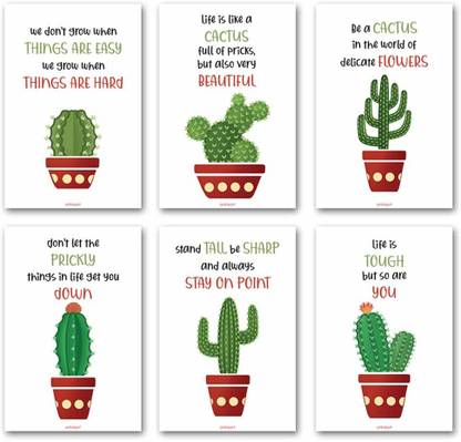 Combo of 6 Cactus Minimal Inspirational Posters Quotes for Room Office (Fine Art Print, 12x8 Inch, Unframed) Fine Art Print