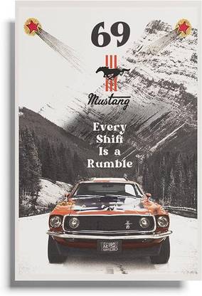 Vintage Ford Mustang '69 Poster | Retro Aesthetic Sports Car Poster 1969 | 300 GSM | 42 x 29.7 cm (A3) | Unframed Photographic Paper