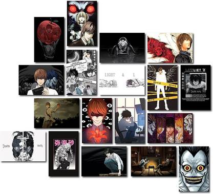 |Death note - Anime-Japanese manga WALL DECOR | PACK OF 18 wall collage kit |Anime wall poster 6 * 4 inches | Light Yagami | L Lawliet | Ryuk Fine Art Print
