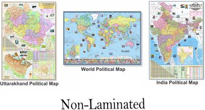 (Pack of 3) India Map , World Map and Uttarakhand Map. Size : 100x70 cm (40"x28" inch). With Important Fact and Figure. Ideal Map For Aspirant of UPSC , PCS , SSC , RAILWAY Exam and Other Competitive Exam. Updated Map Paper Print