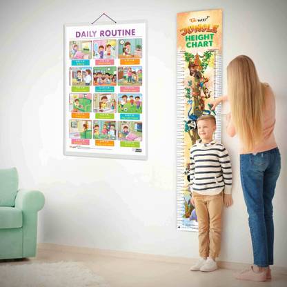 DAILY ROUTINE CHART and JUNGLE HEIGHT CHART | Set of 2 charts 1 Educational + 1 Height Chart | Exciting Pack of Daily Routine Chart and Engaging Jungle Height Chart for kids Paper Print