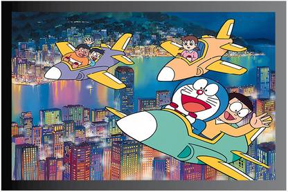 Doraemon Cartoon Poster with Frame Gloss Lamination M22 Paper Print