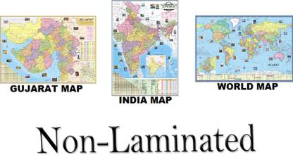 (Pack of 3 Maps) INDIA, WORLD and GUJARAT MAP All With Important Fact & Figure, Ideal for Competitive Exams Such UPSC, PCS, SSC, RAIILWAY'S and Other Competitive Exams. Updated Maps. Paper Print