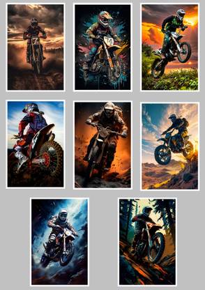 STUNT BIKE POSTERS FOR BIKE LOVERS (SET OF 8) A4 Paper Print