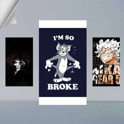 VIRGIN ARTS | COMBO SET OF LIGHT YAGAMI KIRA, MONKEY D LUFFY AND TOM DIGITAL ART FRAME | POKEMON | ANIME | SET OF 2 A4 AND 1 A3 300 GSM FRAMED POSTER FOR WALL Photographic Paper