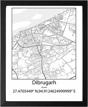 Dibrugarh,Assam,India UNFRAMED Minimalist Map Line Art Print Poster Wall Office Home Hometown Housewarming Decor Enhanced Paper Poster Paper Print