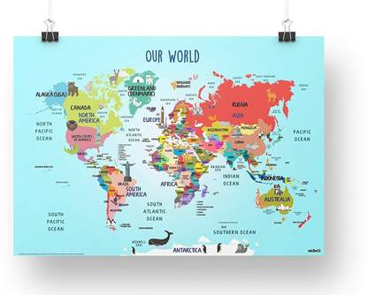 World- World Map and Its Countries- Learning | world map poster for kids | Wall posters for study ,world map learning Paper Print