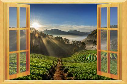 The creative solution beautiful open area nature window wallpaper with digital print Size 30"x20" Canvas Art