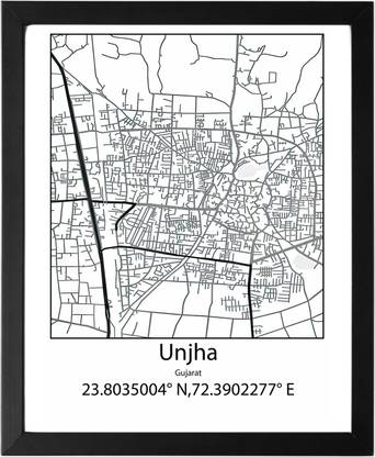 Unjha,Gujarat,India UNFRAMED Minimalist Map Line Art Print Poster Wall Office Home Hometown Housewarming Decor Enhanced Paper Poster Paper Print