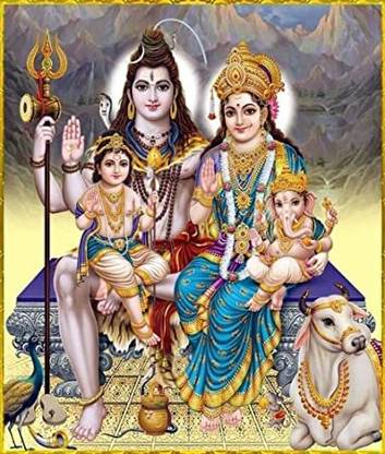 Laminated Unique Design Shiv Parivar Picture (Multicolor 6.5 X 8.5 Inches) Paper Print
