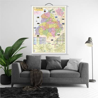 Punjab State Map. (Laminated, Rollup) in English Language, Size: 40"x28" inch. With Important Fact and Figure. Ideal Map For Office Use, Tourism Purpose, Students and Aspirants of UPSC , PCS , SSC , RAILWAY Exam and Other Competitive Exam. Updated Map. Paper Print