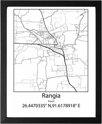 Rangia,Assam,India UNFRAMED Minimalist Map Line Art Print Poster Wall Office Home Hometown Housewarming Decor Enhanced Paper Poster Paper Print