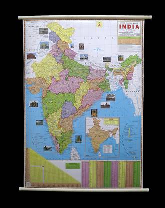 Political Map of India | English Large Size | Both Side Laminated With PVC Pipes | Very useful for the School College/University and Competitive exams students Paper Print
