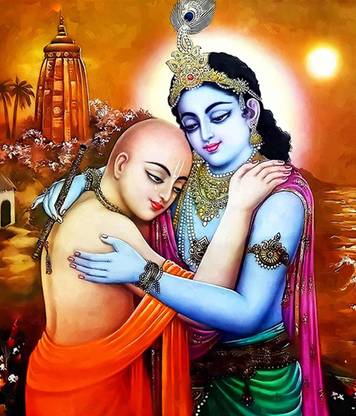 Self Adhesive UV Coated High Resolution Vinyl Print- Sri Krishna & Chaitanya Mahaprabhu Poster – P Fine Art Print